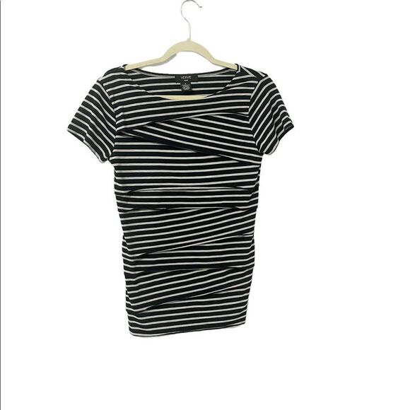 Verve Ami Tops - Verve Ami Black & Gray Asymmetric Layered Short Sleeve Top Size M